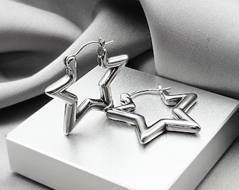 Y2K Star Hoop Earrings Celestial Earrings Cool Punk Grunge Earrings Star Earrings Jewelry Gift Unique Earrings Gift Y2K Jewelry