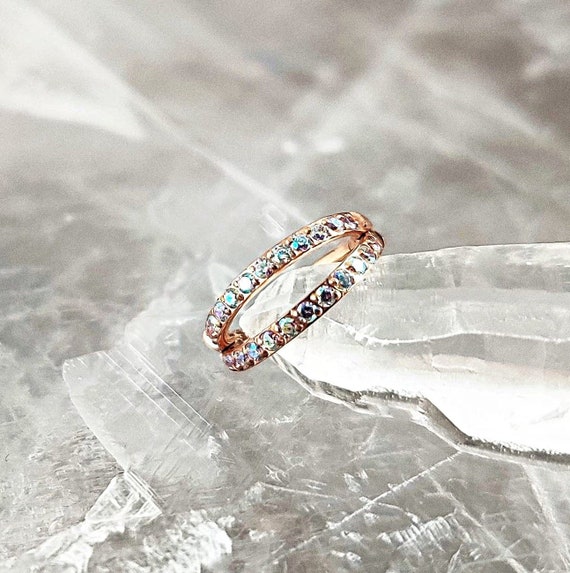 Titanium Rose Gold 2 Open Row CZ Hoop Cartilage 16G Implant Grade