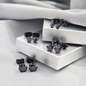 Solid Round Black CZ Steel Stud Earrings, Cubic Zirconia Surgical Steel Studs, Black Stone Minimalist Stud Earrings Jewelry Gift