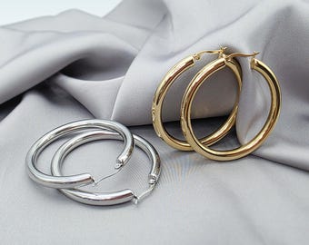 50 mm grote dikke oorbellen, 316L chirurgisch staal gouden dikke hoepels, extra grote hoepel oorbellen sieraden cadeau, retro grote zilveren hoepel oorbellen