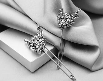 Dragon Safety Pin Earrings Gothic Viking Dragon Jewelry Medieval Mythology Animal Cosplay Anime Unique Statement Gift Jewelry