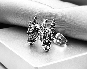 Viking Dragon Stud Earrings Surgical Steel Norse Dragon Head Gothic Animal Jewelry Nordic Mythology Edgy Cool Unique Medieval Gift for Men