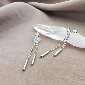 Triangle & Bar Dangle Earrings,  Surgical Steel Geometric Jewelry, Minimalist Post Drop Chain Earrings