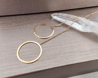 Circle Gold Threader Earrings, Surgical Steel Earrings, Minimalist Gold Threader Earrings