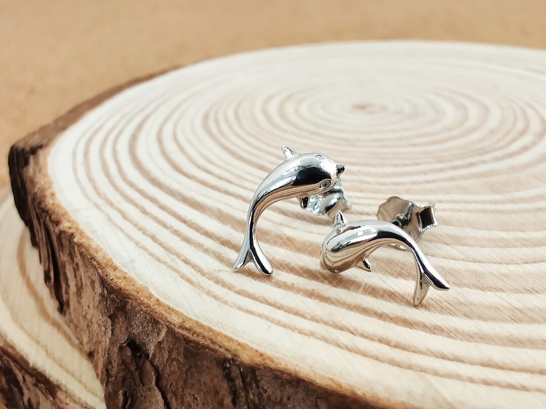 Dolphin Silver Stud Earrings Flipper Dolphin 925 Sterling Silver