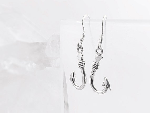Fish Hook Silver Dangle Earrings, Quirky 925 Sterling Silver Dangle  Earrings Gift, Unique Boho Silver Jewelry Gift -  Sweden