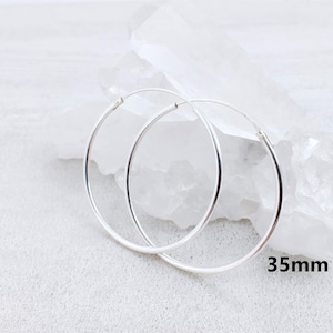 35MM Endless Thin Silver Hoop Earrings, 1.5MM Thick Continuous Silver Hoop, Infinity Classic 925 Sterling Silver Hoops