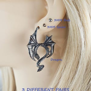 Dragon Wings Dangle Drop Hoop Earrings Surgical Steel Dragon Fantasy Witchy Earrings Gift Gothic Gargoyle Unique Jewelry Viking Norse Gift GOTH.BUNDLE/3PAIRS