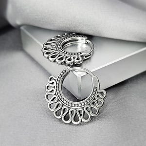Sand Dollar Boho Hoop Earrings Surgical Steel Bohemian Earrings Unique Tribal Jewelry Gift for Her Seashell Stainless Steel Hoop Earrings Mandala / Pair