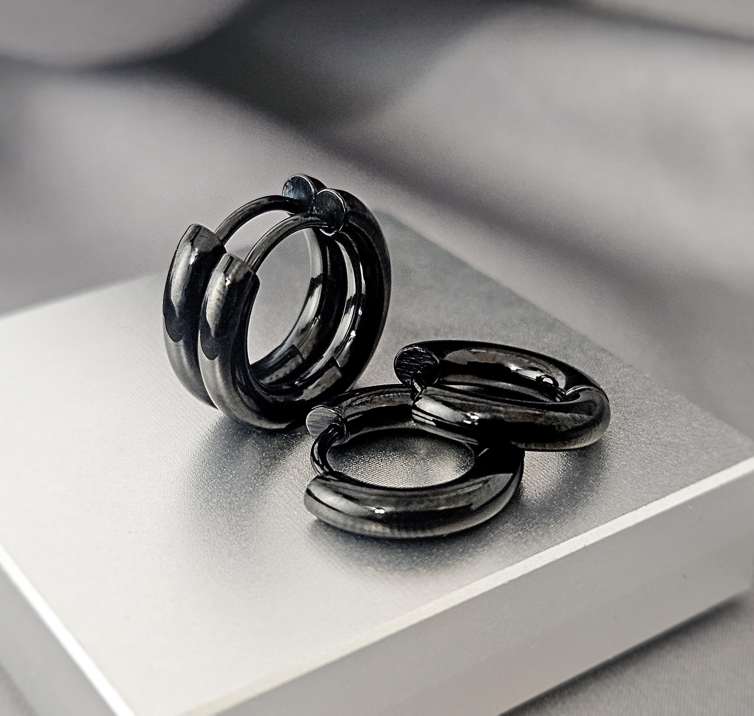 Wide Huggie Hoop Stainless Steel Earrings – JB Jewelry BLVD 7mm Silver Half Hoop Earrings – 316L Stainless Steel Chunky Huggie Hoops display picture 1