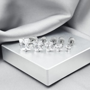 20G Square CZ Stud Earrings Surgical Steel Simple Cartilage Studs Minimalist No Poke Backing Sleepers Earrings Men Stud Earrings Gift