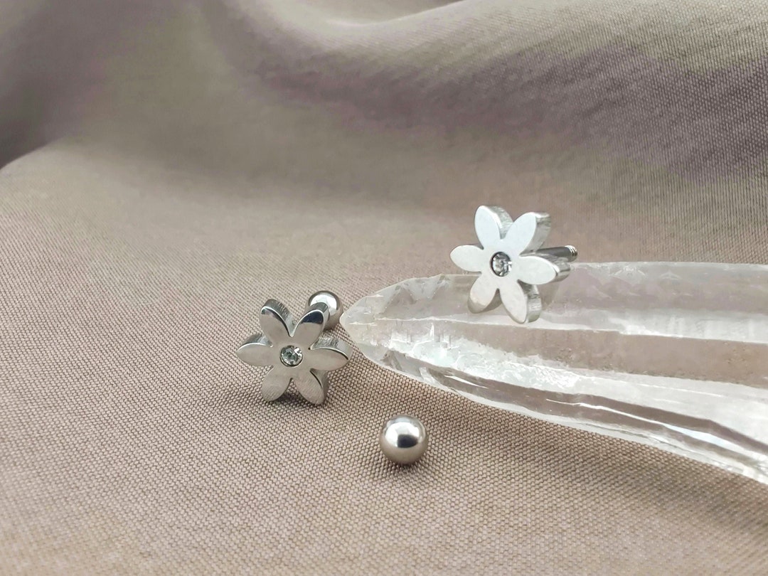 16G PAIR 1 CZ Daisy Cartilage Earrings, Flower Surgical Steel Helix