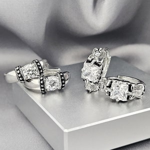 Punk Rock & Roll CZ Hoop Huggies Earrings Edgy Cool Gothic Cubic Zirconia Small Silver Hoops Antique Crystal Men Hoop Earrings Jewelry Gift