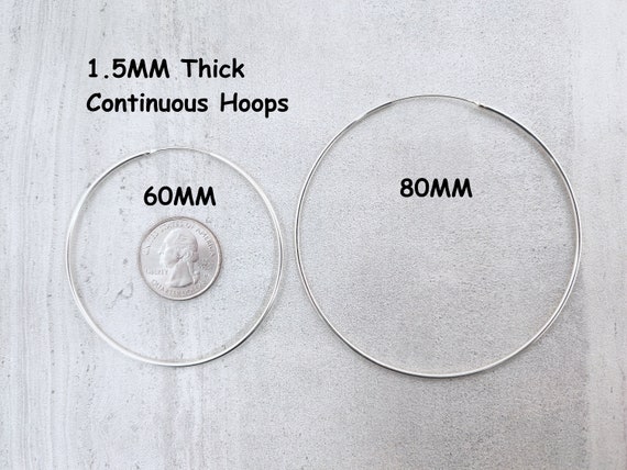80MM Extra Large Thin Endless Silver Hoop Earrings, 1.5MM 80MM Extra Large Thin Endless Silver Hoop Earrings, 1.5MM