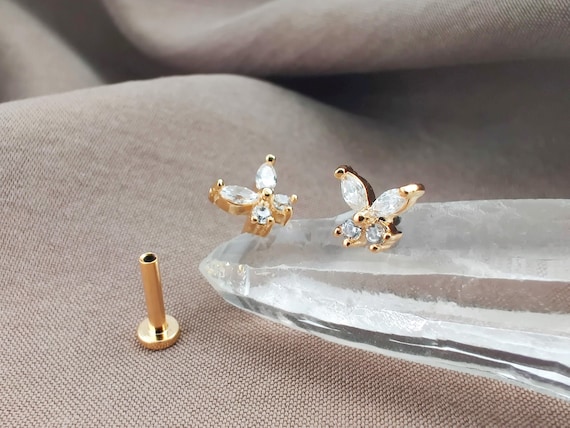 16G CZ PAIR Gold Tiny Butterfly Cartilage Earrings, Tragus Stud Earring,  Gold Helix Stud Earrings, Labret Stud - Etsy