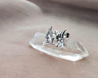 Rock & Roll Shooting Star CZ Stud Earrings,  Surgical Steel Punk Studs, Cubic Zirconia Wing Star Stud Earrings,