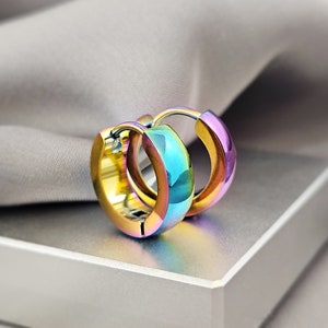 4MM Thick Plain Rainbow Huggies Hoop Earrings, Surgical Steel Huggies Simple Multi Colors Small Hoop Earrings Men Hoop Earrings Jewelry Gift