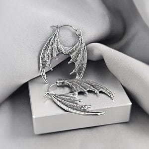 Dragon Wings Dangle Drop Hoop Earrings Surgical Steel Dragon Fantasy Witchy Earrings Gift Gothic Gargoyle Unique Jewelry Viking Norse Gift