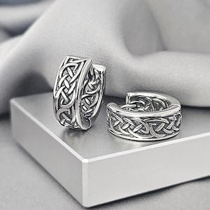 6MM Wide Celtic Hoop Earrings Irish Jewelry Gift Men Surgical Steel Huggies Hoop Earrings Celtic Knot Unique Jewelry Gift for Him Men Hoops