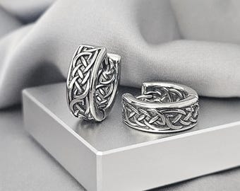 6MM Wide Celtic Hoop Earrings Irish Jewelry Gift Men Surgical Steel Huggies Hoop Earrings Celtic Knot Unique Jewelry Gift for Him Men Hoops