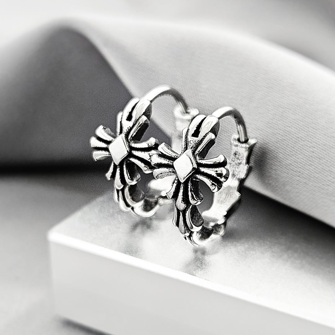 Antique Cross Steel Small Huggie Hoops Earrings, Gothic Punk Emo Hoop Earrings for Men, Surgical Steel Vintage Style Religious Jewelry Gift - Etsy Japan