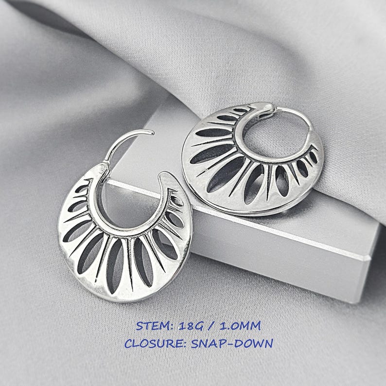 Sand Dollar Boho Hoop Earrings Surgical Steel Bohemian Earrings Unique Tribal Jewelry Gift for Her Seashell Stainless Steel Hoop Earrings image 4