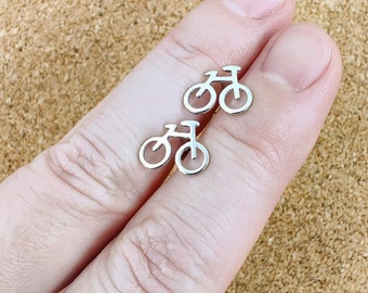 925 Sterling Silver Bicycle Bike Cycle Two Wheels Ear Stud Earrings