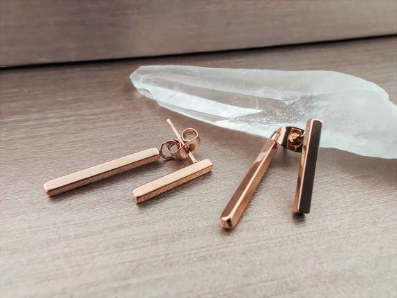 Front Back Double Bars Rose Gold Earrings Rose Gold 316L