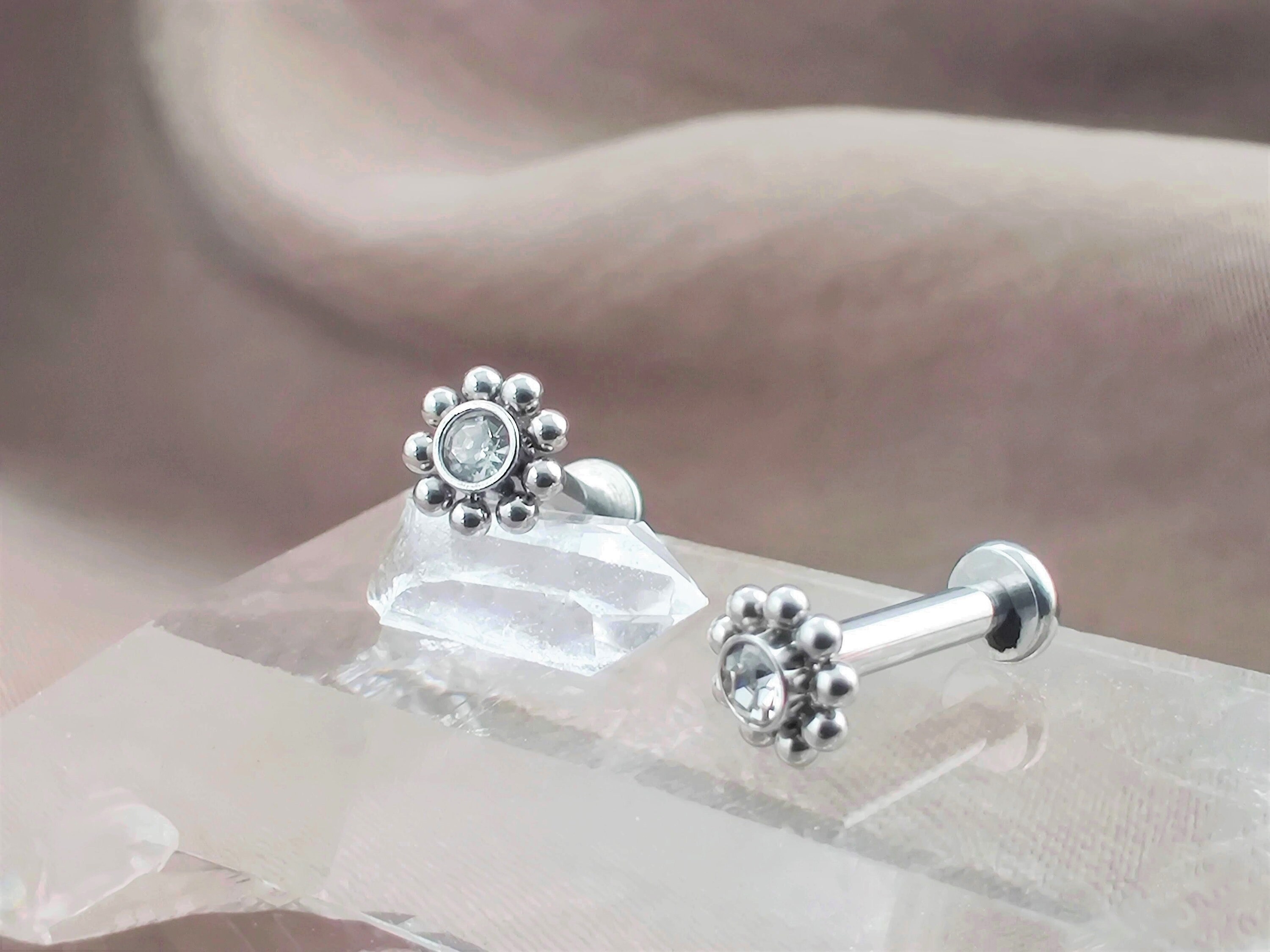 16G CZ PAIR Tiny Black Daisy Cartilage Earrings Surgical Etsy