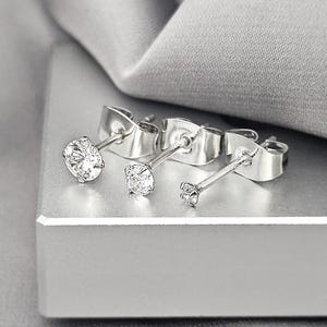 2MM 3MM 4MM CZ Martini Round Silver Stud Earrings, Cubic Zirconia 925 Sterling Silver Earrings, Dainty Minimalist Crystal Stud Earrings