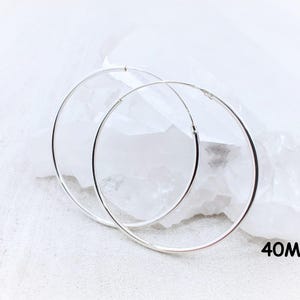 40MM Large Endless Thin Silver Hoop Earrings, 1.5MM Thick Continuous Silver Hoop, Infinity Classic 925 Sterling Silver Hoops