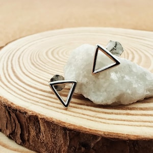 Open Triangle Silver Stud Earrings, Simple Geometric 925 Sterling Silver Earrings, Tiny Minimalist Post Stud Silver Earrings
