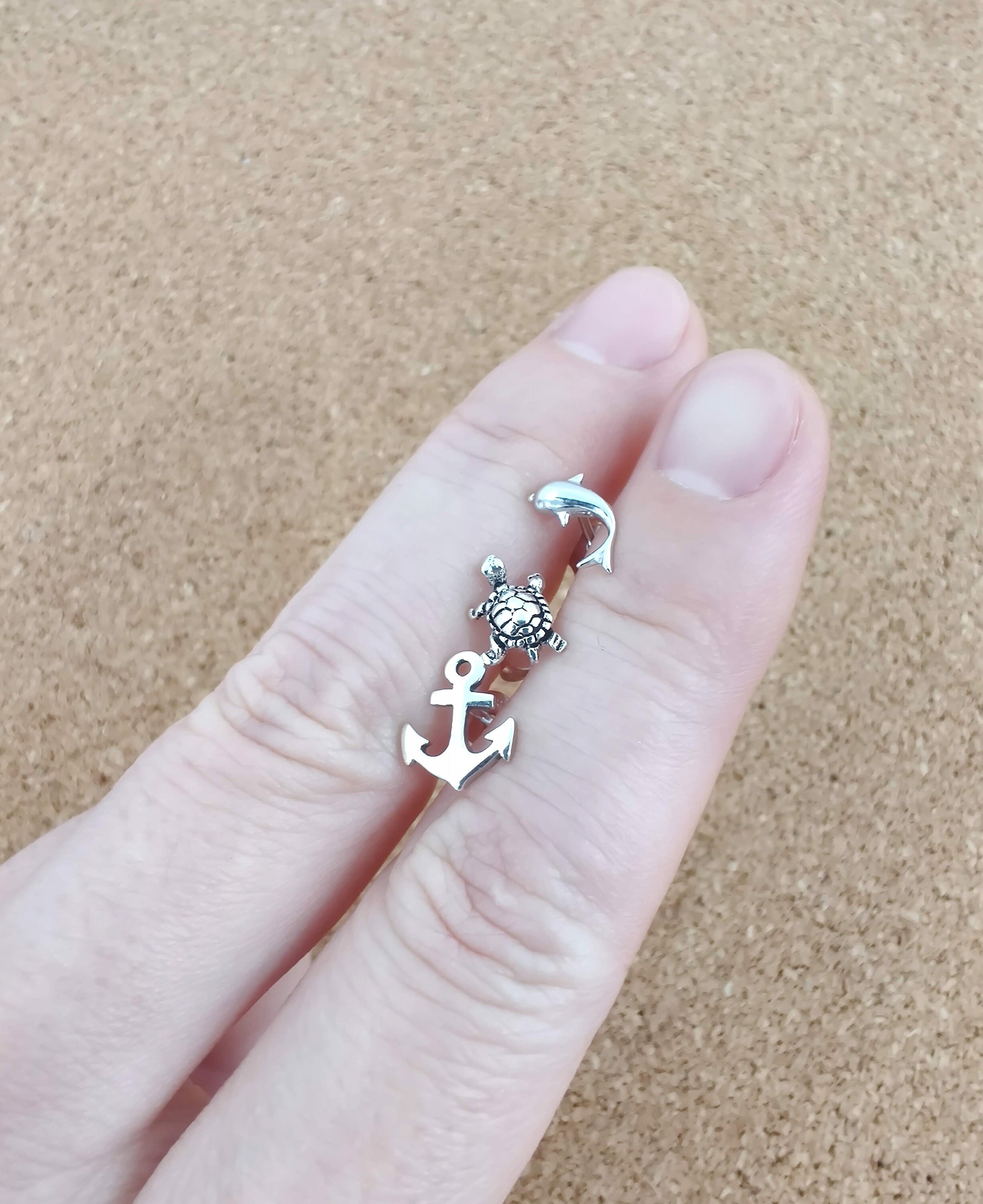 Anchor Silver Stud Earrings US Marine 925 Sterling Silver Etsy