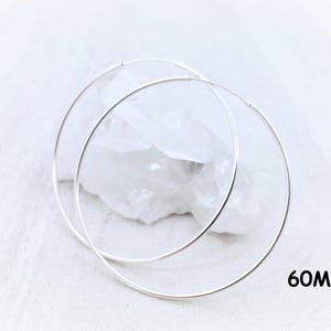 60 or 65MM Extra Large Thin Endless Silver Hoop Earrings, 1.5MM Thick Continuous Silver Hoop, Infinity Classic 925 Sterling Silver Hoops