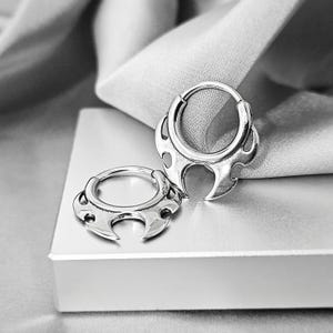 Cyberpunk Small Hoop Earrings, Surgical Steel Warrior Blade Jewelry Gift, Tribal Hoop Earrings for Men, Steampunk Cartilage Nose Hoop Ring