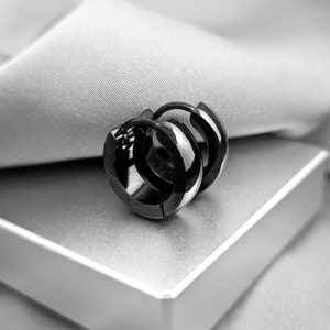 4MM Thick Plain Black Huggies Hoop Earrings, Surgical Steel Huggies, Minimalist Small Hoop Earrings Gift for Him, Simple Men's Earrings