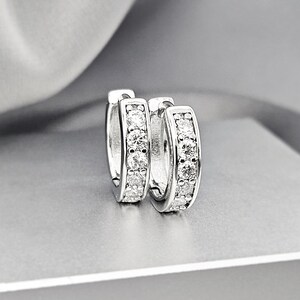 Tiny CZ Hoop Huggies Earrings, Cubic Zirconia Dainty Small Huggies Earrings, Diamond Cartilage Hoops Jewelry Gift, Helix Daith Tragus Hoop