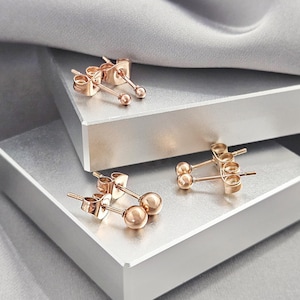 Simple Tiny Ball Rose Gold Stud Earrings, Surgical Steel Studs, Minimalist Dainty Pink Gold Stud Earrings Gift, Second Hole Cartilage Studs