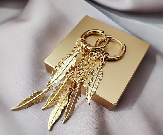 Hoop earrings cheap with feather charm