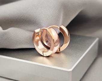 4MM Thick Plain Rose Gold Huggies Hoop Earrings, Surgical Steel Huggies, Plain Small Hoop Earrings, Cartilage Rose Gold Hoop Earrings Gift