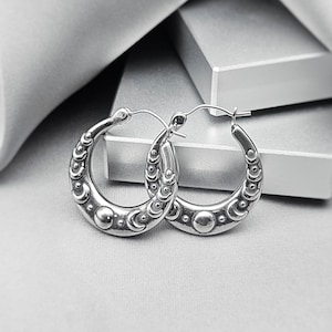 Moon Phase Hoops Earrings Surgical Steel Celestial Jewelry Gift Emo Punk Grunge Moon Earrings Boho Moon Stars Hoop Earrings Gift for Her