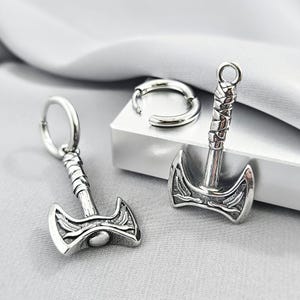 Double Axe Bird Raven Charm Hoop Earrings, 2 in 1 Removable Surgical Steel Dangle Small Hoops, Medieval Renaissance Cool Jewelry Gift