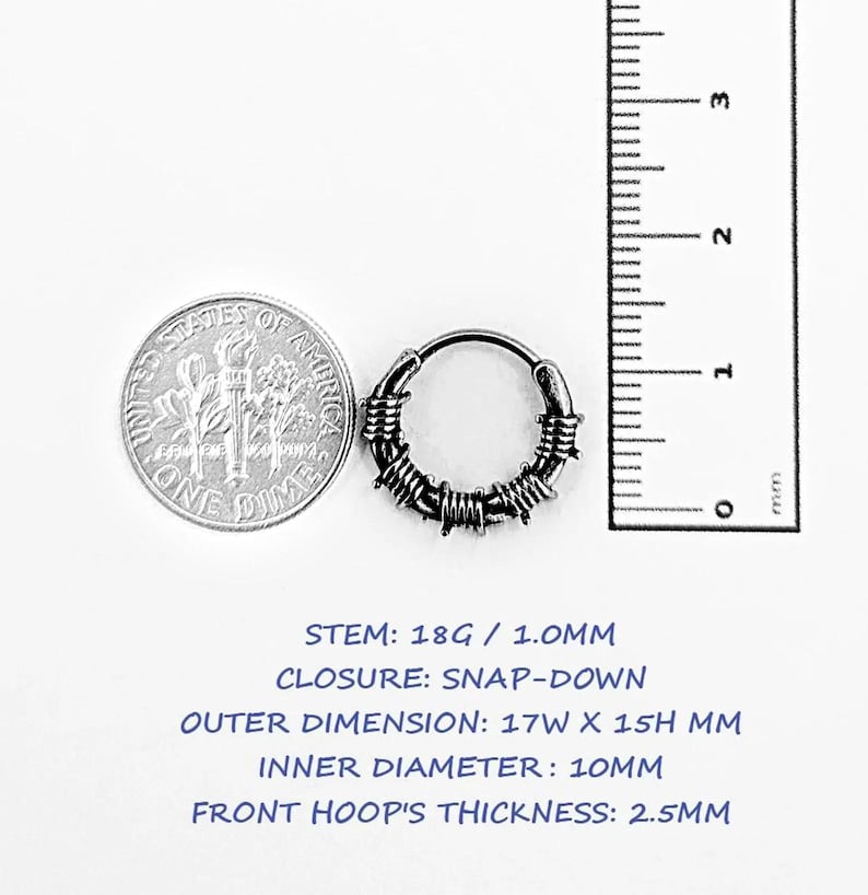 Barbed Wire Small Steel Hoop Earrings, Cool Edgy Emo Gothic Hoop Earrings for Men, Surgical Steel Boho Grunge Punk Jewelry Gift for Him image 8