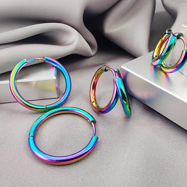 Pendientes de aro arcoíris clásicos de 2,5 mm, de acero quirúrgico, sencillos y multicolores, con cierre de presión, regalo de joyería.