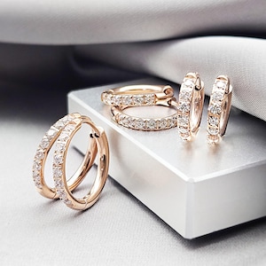 Sparkly Rose Gold Huggie Hoop Earrings Minimalist Dainty Cz Gold Jewelry Gift Surgical Steel Cartilage Hoop Conch Helix Double Piercing