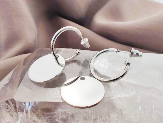Convertible 2 in 1 Large Disk Hoop Earrings Surgical Steel Hoop