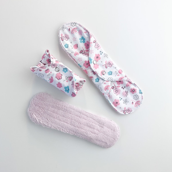 Floral reusable organic cloth pads, bamboo panty liner, sanitary napkin, CSP panty liner, cloth pads for every flow