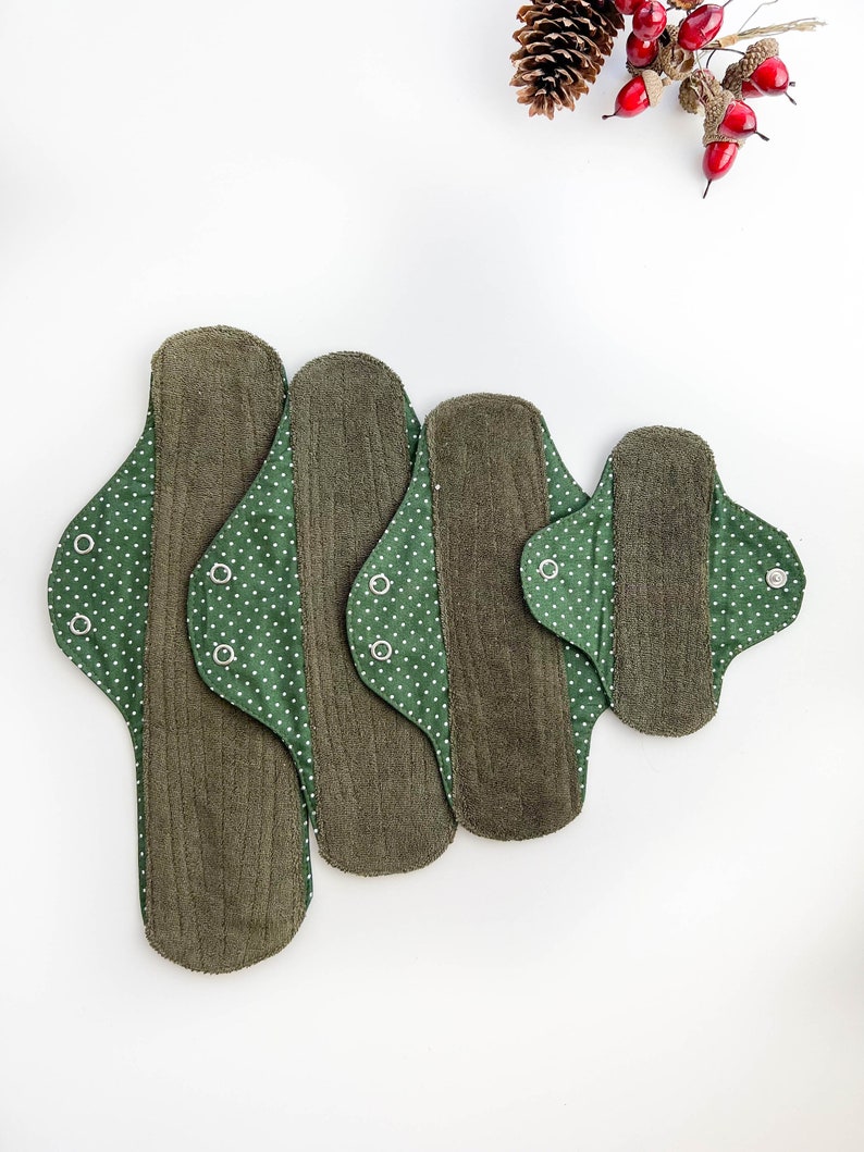 Green organic absorbent sanitary pads , washable bamboo cloth menstrual pads, washable bamboo cloth menstrual pads, certified organic all 4 pads