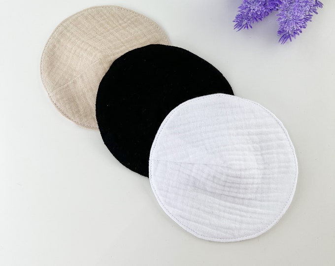 Breastfeeding pads, Washable Reusable, breast rounds, Nursing pad set, White Black Beige cloth breast pads, Muslin Organic cotton pads,Bambo