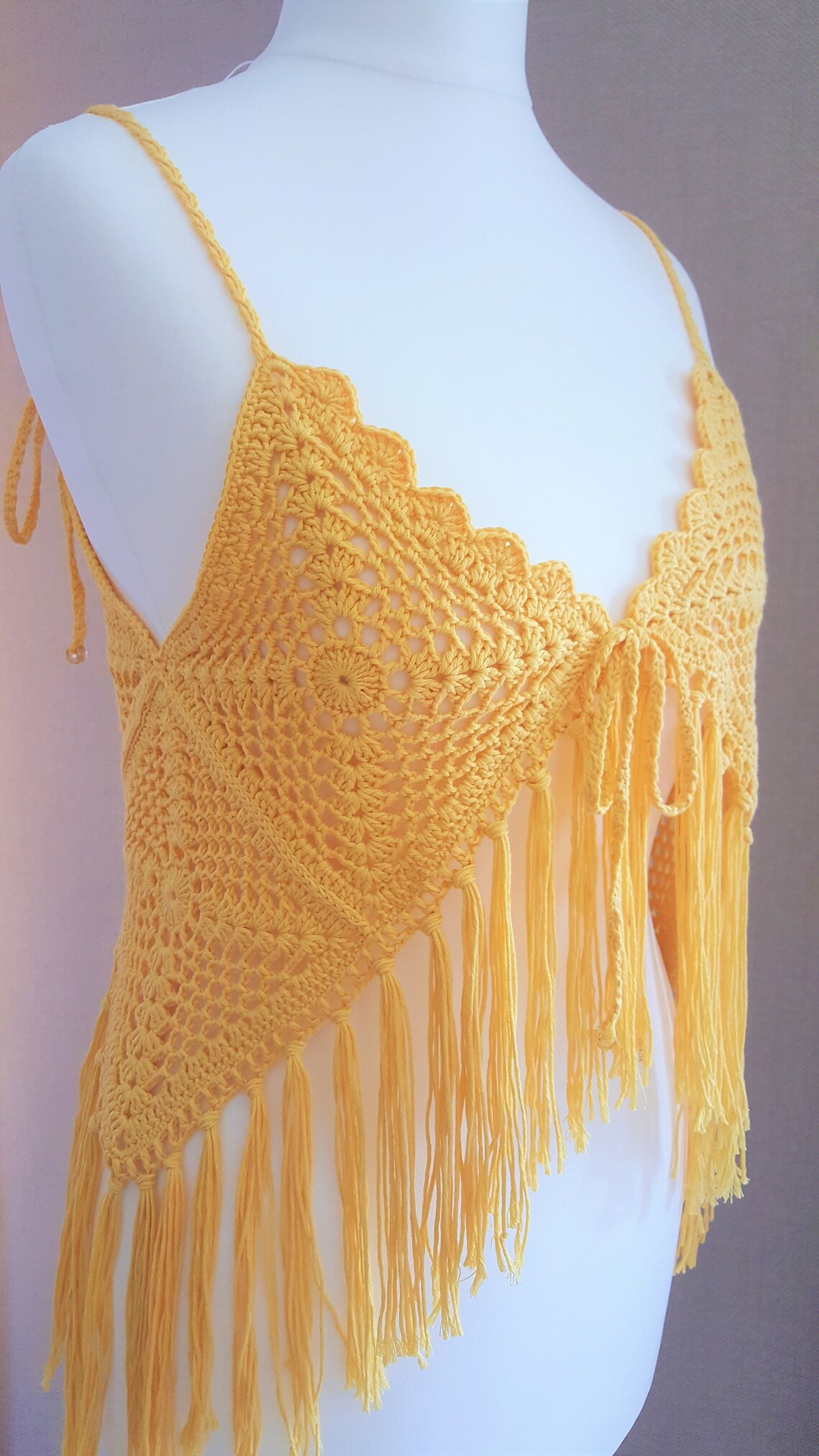 Boho Cotton Crochet Crop Top Yellow Size 8 12. Summer Top Etsy